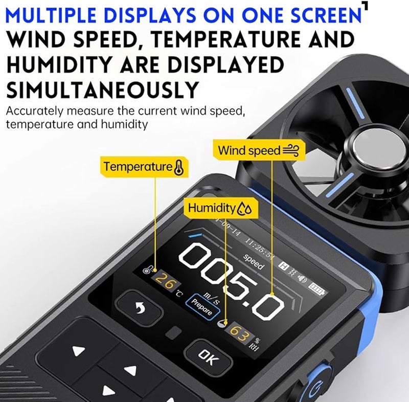 Pocket Digital Anemometer Measures Wind Speed Temperature Humidity Air Flow Meter - Image 4